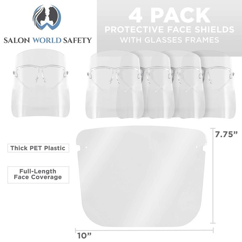 TCP Global Salon World Safety Face Shields with All Clear Glasses Frames (Pack of 4) - Ultra Clear Protective Full Face Shields to Protect Eyes  Nose  Mouth - Anti-Fog PET Plastic  Goggles - Image 2